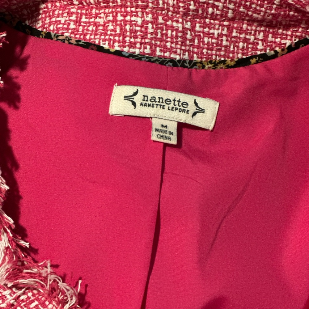 Nanette Lepore Pink Tweed Blazer with Frayed Edges - Picture 4 of 7
